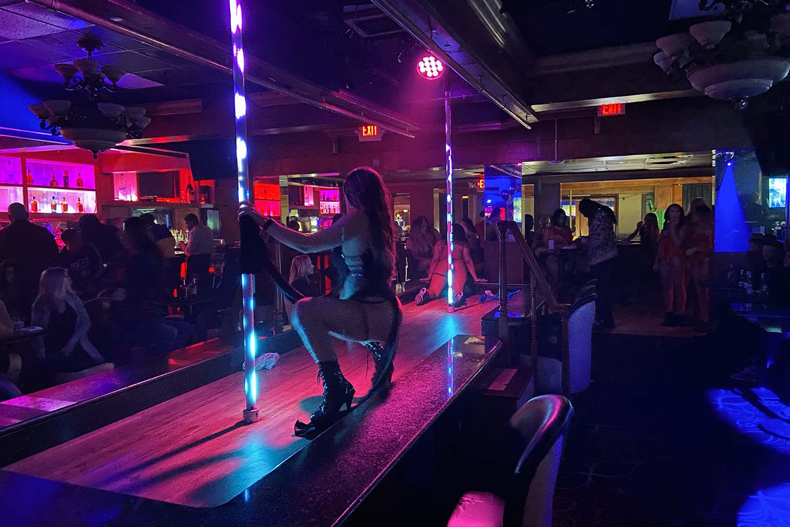 The main stage and floor on a busy night at Rachel's North in Casselberry, Florida