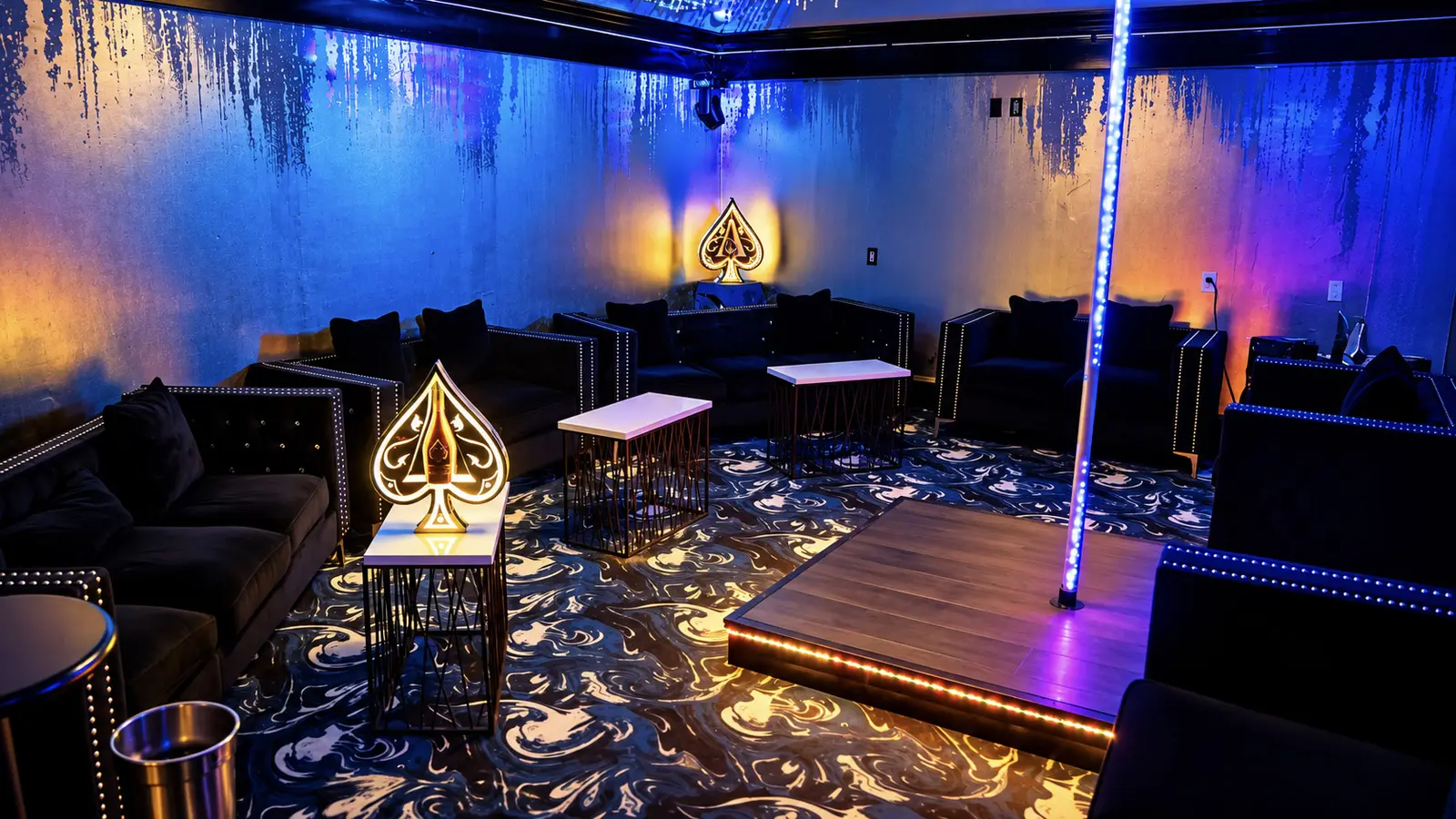 The Whale Room, the largest private VIP room at Rachel's North in Casselberry, with its own stage, dance pole and lounge seating